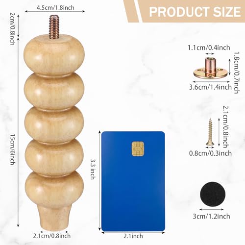 6 Inch Wood Furniture Legs Set of 4 Rubber Wood Couch Legs Round Furniture Replacement Mid Century Natural Bun Feet for Desk Dresser Sofa Cabinet Ottoman Chair and Bed - color: Natural, size: 6 Inch