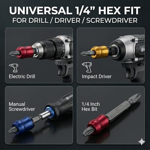 Magnetic Screw Ring Set 3PCS with PH2 S2 Bit, 1/4” Hex Screw Holder for Drill & Power Bits, Removable Magnetic Screwdriver Bit Holder for DIY, Woodworking, Mechanics & Repair