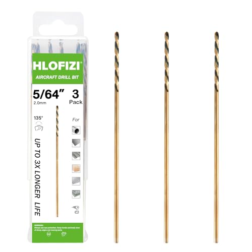 5/64 x 8 Inch Extra Long Drill Bits (3 Pack), Aircraft Drill Bit Black and Gold M2 HSS for Wood, Plastic, Thin Metal Sheet - size: 5/64 in