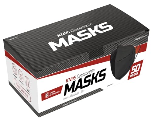 Lyka Distribution KN95 Face Masks - 50 Pack - 5 Layer Protection Breathable KN95 Face Mask with Comfortable Elastic Ear Loop - color: Black