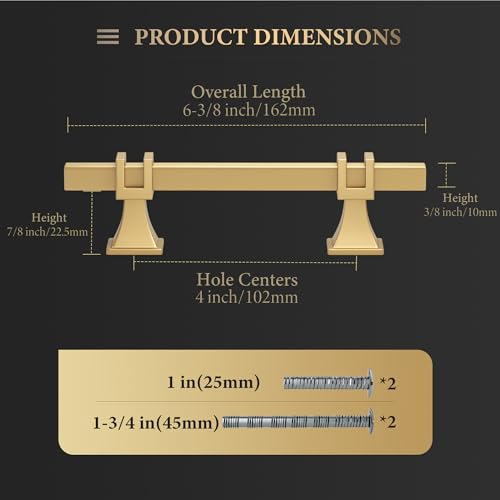Haliwu 10 Pack 4 Inch Gold Cabinet Handles Brushed Brass Drawer Pulls - color: Matte Gold, size: Hole Center Spacing：102mm (4 inch)