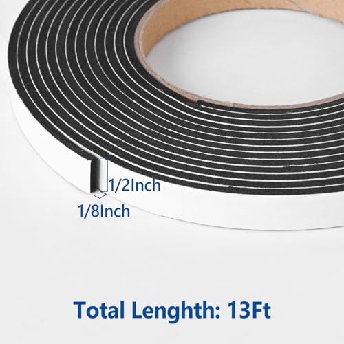 Kikerike Self Adhesive Foam Tape Weatherstrip 1/2In x 1/8In x 13Ft High Density Foam Insulation Strips Seal Weather Stripping with Strong Adhesive for Door and Window Sound Isolation Soundproofing - size: 1/2in x 1/8in x 13Ft