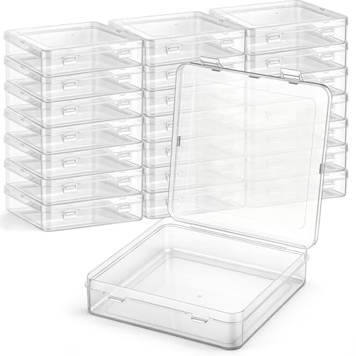 SATINIOR 24 Packs Small Clear Plastic Beads Storage Containers Box with Hinged Lid for Storage of Small Items, Crafts, Jewelry, Hardware (5.9 x 5.9 x 1.5 Inches) - size: 5.9 x 5.9 x 1.5 Inches