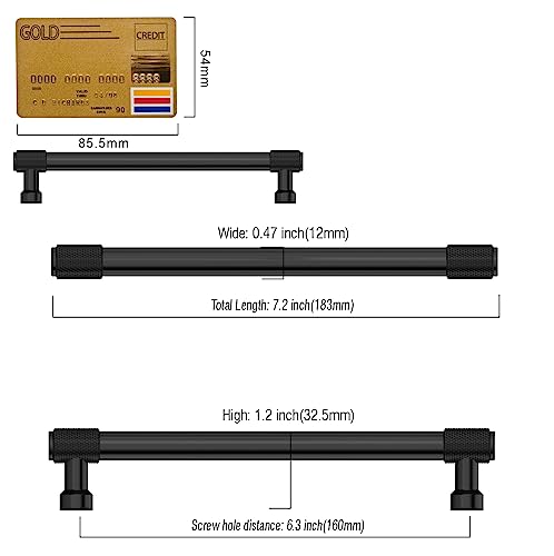 Amerdeco 10 Pack Matte Black Knurled Cabinet Pulls 6.3 Inch(160mm) Hole Center Kitchen Cabinet Handles Drawer Pulls Cabinet Hardware ZH0034 - color: Matte Black, size: 6.25"/160mm Hole Center