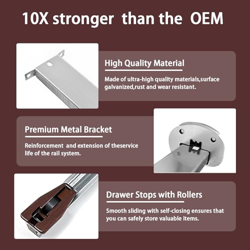 2 Pack of Drawer Slides Center Track for Kenlin Rite-Trak II Rails Kit, 16 Inch Drawer Metal Slides with Stop & Roller