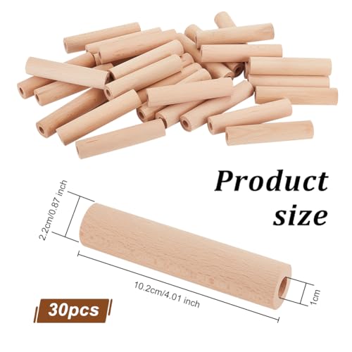 OLYCRAFT 30Pcs 4x0.9 Inch Hollow Wood Sticks Round Wooden Dowel Rod with 0.4 Inch Hole Unfinished Beech Wood Rods Natural Wood Round Rods for DIY Crafts Arts Projects - size: 10.2cm