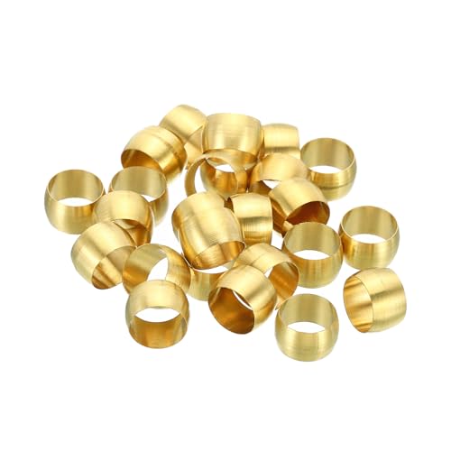 YOKIVE 25 Pcs Brass Ferrule Fittings, Compression Sleeves Ferrule Ring Assortment Kits, Great for Air Water Tubes (Brass Tone, 8mm Hole ID) - size: 8mm