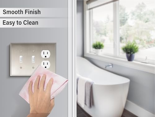 Henne Bery Soft Modern Decorative Wall Plate Switch Plate Outlet Cover (Double Toggle/Single Duplex, Satin Nickel) - style: Double Toggle/Single Duplex