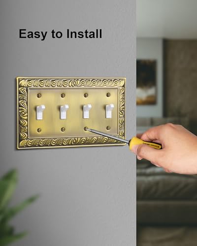 2-Pack Paisley Pattern Metal Quad Toggle Light Switch Cover Plate - style: 4 Toggle 2PK