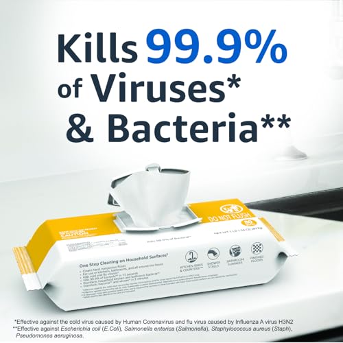 Amazon Basics Disinfecting Wipes, Lemon & Fresh Air Scent, Multi-Surface, Sanitizes/Cleans/Disinfects/Deodorizes, Strong & Convenient, 320 Count (4 Packs of 80)