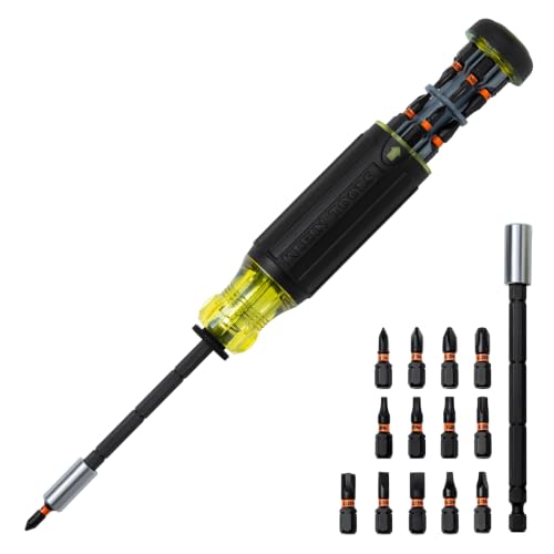 Klein Tools 32303 Multi-Bit Screwdriver/Nut Driver, Impact Rated 14-in-1 Magnetic Screwdriver Set Phillips, Slotted, Square, Combo, Torx - size: 14-in-1