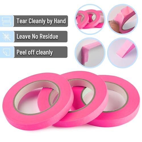 Mr. Pen- Pink Masking Tape, 0.6 Inch Wide, 3 Rolls, 3 x 55 Yards, Pink - color: Pink