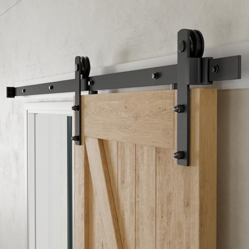 CCJH 6FT Heavy Duty Sturdy Sliding Barn Door Hardware Kit -Smoothly and Quietly -Easy to Install Fit 36" Wide Door Panel (Simple Hanger) - size: 6ft for 1 Door