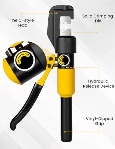 10 Tons Hydraulic Crimping Tool, 12 to 2/0 AWG battery cable crimper