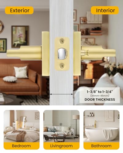 Goldenwarm Brushed Gold Door Handles Interior, Privacy Door Handle 6 Pack - color: Brushed Gold
