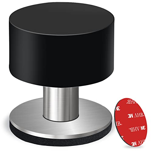Door Stopper with Extra Sticker, Self-Adhesive Door Stop with Black Rubber Bumper & Stainless Steel Body - Heavy Duty Door Knob Wall Protector Sound Dampening for Home & Office Use - style: 1 Pack Black