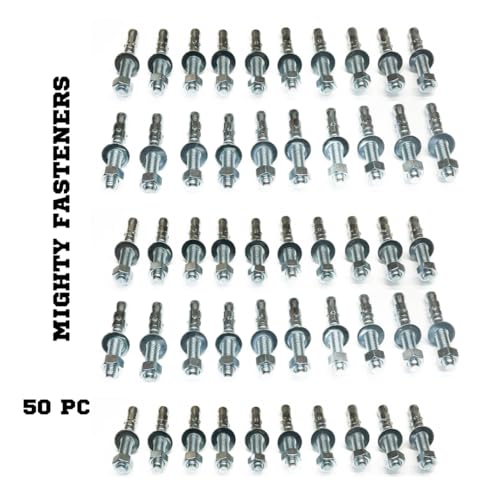 MIGHTY FASTENERS Zinc-Plated Steel Wedge Anchors, 3/8" X 3" - Heavy-Duty Mounting Bolts for Concrete - 50 Pack - size: 3/8" X 3"