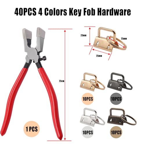 weideer 40 Sets Key Fob Hardware with Key Fob Plier Glass Running Pliers for Wristlet Key Fobs/Key Lanyard/Key Chain Hardware InstallK-082-40 - color: Red-key Fob+plier