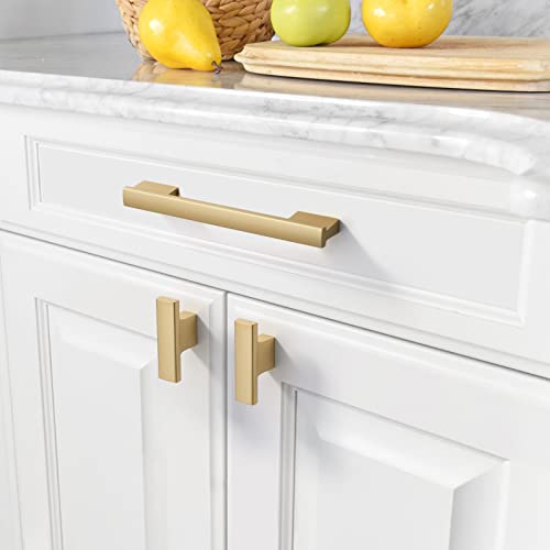 Asidrama 10 Pack 5 Inch(128mm) Brushed Gold Kitchen Cabinet Handles, Cabinet Pulls Gold Kitchen Cabinet Hardware for Cupboard Drawer Handles Dresser Pulls - color: Gold, size: 5" Hole Center(128mm)