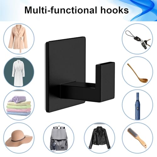 Adhesive Towel Hooks, Shower Hooks for Hanging Robe, Coat, Hat, Loofah, Heavy Duty Wall Hooks Stick on Bathroom, Kitchen and Office (4 Pack, Black) - color: Black, size: Adhesive "7" Shape -4 Pack