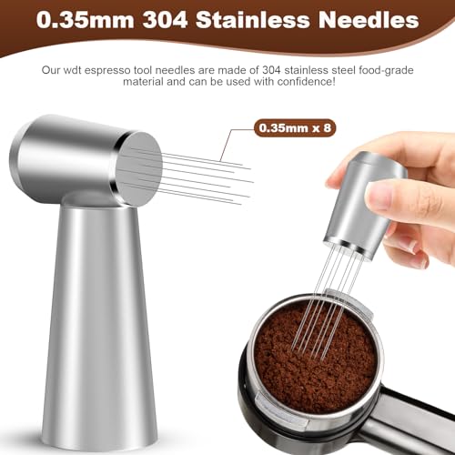 Jeymei WDT Espresso Distribution Tool, Silver Espresso Whisk with 8 Needles - color: Silver-A
