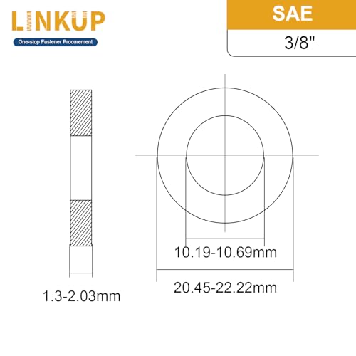 Linkup 150 Pcs 3/8” SAE Flat washers for Screws for Bolts (18-8) 304 Stainless Steel washers Assortment kit,Standard ANSI/ASME B18.22.1 Metal Washers Set - size: 3/8"
