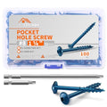 TPOHH #8 x 1-1/4" Blue Coated, Hardened Steel Pocket Hole Screws, No.8 x 1-1/4 Inch Square Drive Washer Head Wood Screw, 2 Inch & 6 Inch Bit Included, Partially Threaded Self Tapping, 100 PCS - size: #8 X 1-1/4 inch