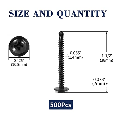 #8 x 1-1/2" Sheet Metal Screws 500PCS 410 Stainless Steel Truss Head Fast Self Tapping Screws Black Oxide by SG TZH - color: Black, size: #8 x 1-1/2"
