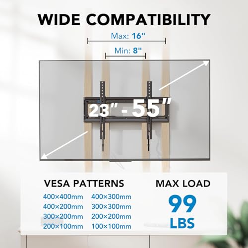 Pipishell Tilt TV Wall Mount Bracket Low Profile for Most 23-55 Inch LED LCD OLED 4K Flat Curved TVs up to 99lbs Max VESA 400x400mm, 8° Tilting for Anti-Glaring, Fits 8-16 inch Wood Stud - size: 23"-55" Tilt TV Wall Mount