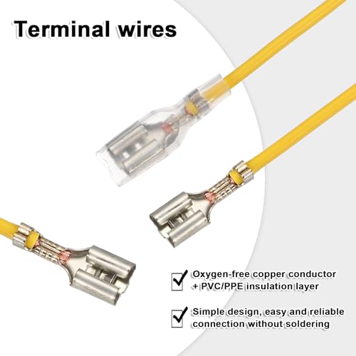MECCANIXITY 30Pcs 6.3mm Female Spade Crimp Terminal with 20cm Wires - color: Yellow, size: 6.3mm, 20cm L