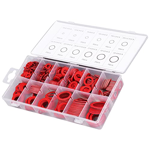Fiber Flat Washers, Red Steel Paper Felt Washer Assortment 600Pcs