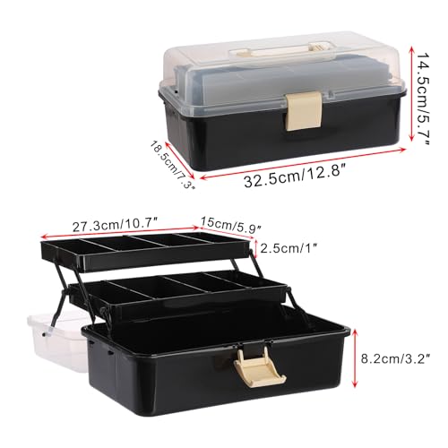 BTSKY 3-Layer Plastic Dividing Storage Box Craft Organizer and Storage - color: Black+Beige