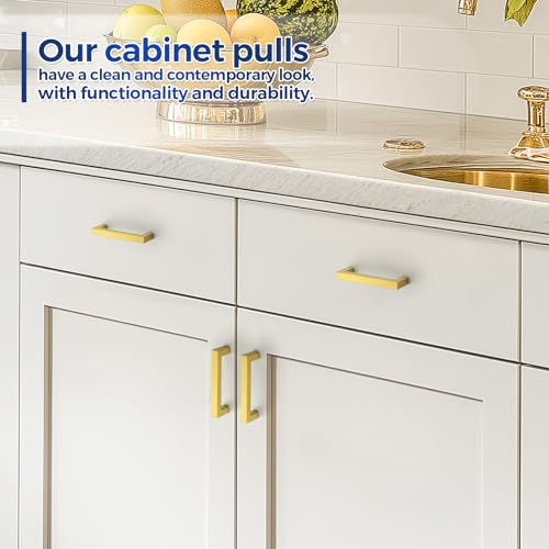 JOY DECOR Gold Cabinet Handles Square Cabinet Pulls, 4 Inch CC, 10 Pack - size: 4 Inch Hole Center
