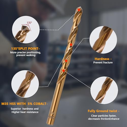 Cobalt Drill Bit Set - 29Pcs M35 High Speed Steel Drill Bits 1/16"-1/2" - style: 29 pcs Cobalt-Inclined