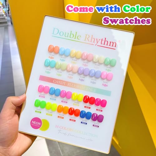 Double Rhythm 28Pcs 0.5Oz Gel Nail Polish Set Same Color Same Bottle Gel Polish Kit Nail Art Manicure Salon DIY at Home for Women (Candy Neon Collection-T24-6) - color: Candy Neon