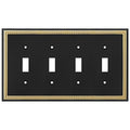 Pearled Frame Decorative Wall Plate Switch Plate Outlet Cover (Quad Toggle, Black & Dark Golden) - style: Quad Toggle