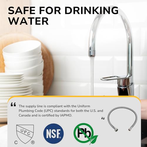 24" Faucet Supply Line, 3/8 inch Comp x 1/2 inch FIP Faucet Connector, Braided Stainless Steel Faucet Hose for Bathroom Sink and Kitchen, Leak-Resistant cUPC Certified Water Supply Line, 2 Pack - size: 24inch