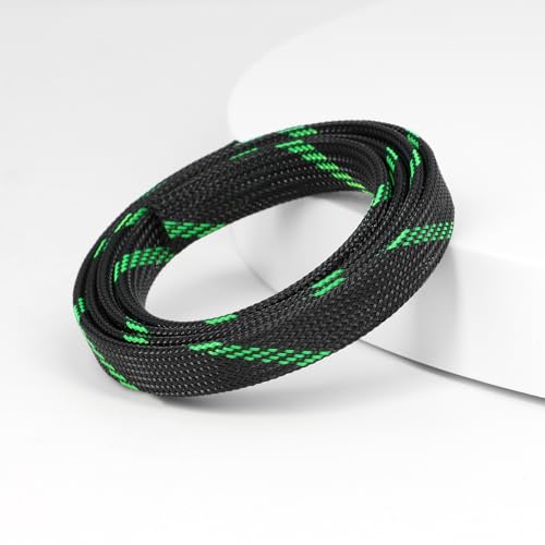 25ft PET Expandable Braided Cable Sleeve 5/8inch(16mm) Pet Braided Cable Sleeve for Audio Video Device Wire Automotive Wire (Black Green) - color: Black Green, size: 16mm"(5/8 inch)