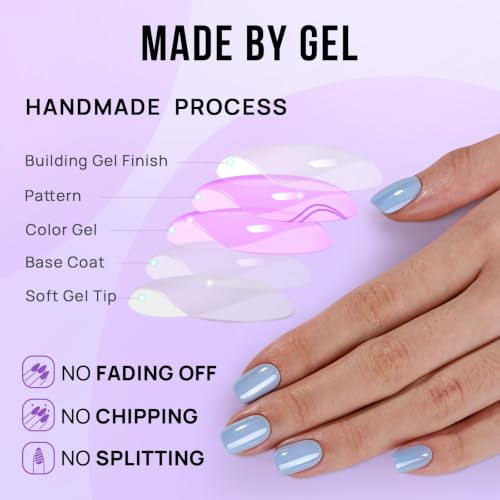 BTArtbox Press On Nails, Ocean Glazed, Short Square, Blue Chrome, 32Ct - color: A1-Ocean Glazed