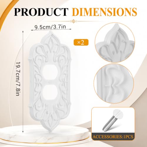 2 Pcs Baroque Decorative Duplex Outlet Covers, White Plastic - style: Outlet Cover