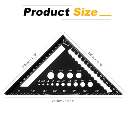 HARFINGTON Metal Square Ruler 7" Aluminum Alloy Carpenter Square Metric Woodworking Rafter Square Precision Scribing Tools with Rafter Conversion Table for Measuring and Marking, Black - color: Black, style: Metric