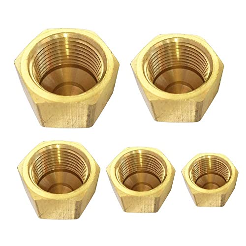 Brass Flare Cap Assortment Kits, SAE 45 Degree Flared Tube Fitting for 1/4" 5/16" 3/8" 1/2" 5/8" Tube OD, 5pcs - size: Kit
