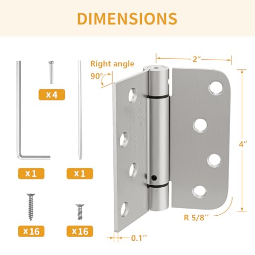Luxbaro 2 Pack Spring Hinges Self Closing 4 Inch, Self Closing Door Hinges - color: Brushed Nickel-square&5/8'', size: 4" 2 Pack