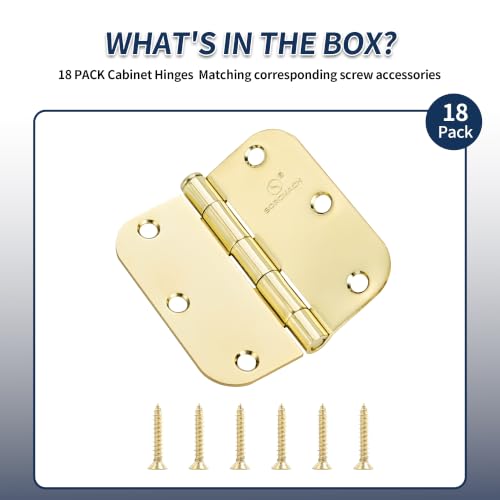 Door Hinges Polished Brass 3.5 Inch Interior Hinges 5/8" Radius - 18 Pack - color: Polished Brass-5/8" Radius