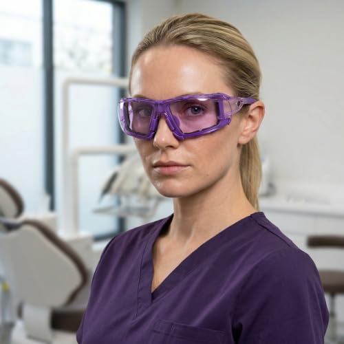 UKNOW Safety Glasses - Anti Fog Wraparound Lenses - Removable Foam Gasket - ANSI Z87.1 Protective Eyewear - Impact Resistant - color: Purple With Light Tint