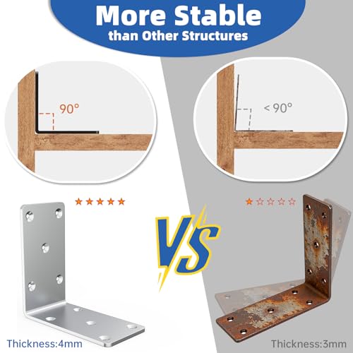 5"x5"x2.5" Steel L Brackets Right Angle Bracket for Wood Structures - size: （8PCS） Silver