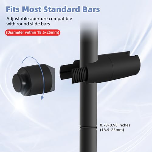 Hibbent Adjustable Shower Head Holder for Slide Bar, Universal 18.5-25mm Handheld Shower Bracket, Sprayer Holder with Hanging Design, Bathroom Shower Replacement, No Drill Installation, Matte Black - style: Matte Black