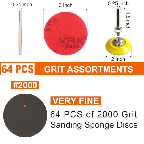 64 PCS 2 Inch Sanding Disc,Hook and Loop Sanding Pads 2000 Grit - style: 2000 Grit 64PCS