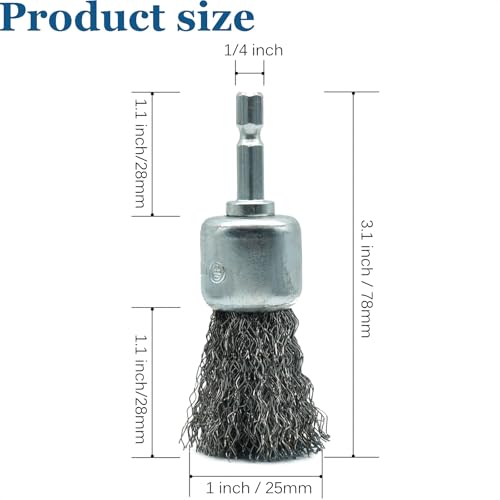 10-Pack 1-inch Carbon Steel Wire Detail (Pen) Brush Set for Drill, 1/4" Hex Shank, for Cleaning Rust from Corners, Welds & Hard-to-Reach Surfaces - style: 1-inch Pen Brush - 10 Piece