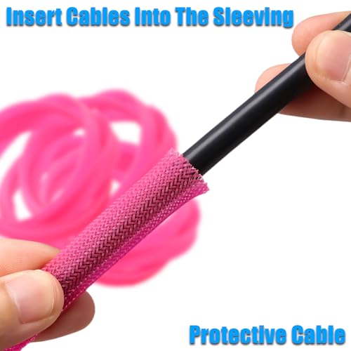 25ft PET Expandable Braided Cable Sleeve 13/16inch(20mm) Pet Braided Cable Sleeve for Audio Video Device Wire Automotive Wire (Pink) - color: Pink, size: 20mm"(13/16 inch)
